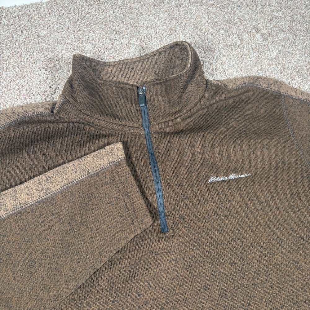 Eddie Bauer Mens TXL Brown Marled Quarter Zip Fleece Pullover D3566161 Fall 15